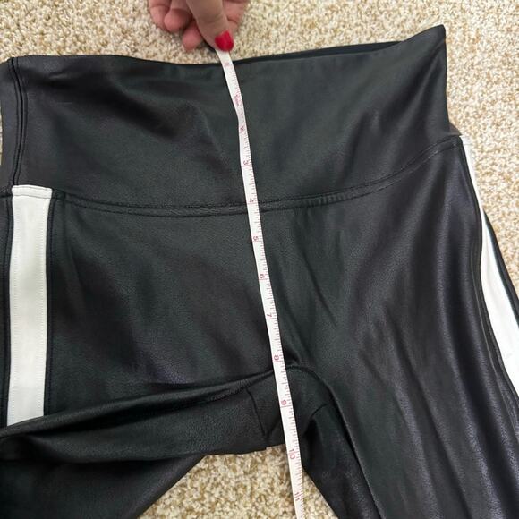 Spanx High Rise Faux Leather Leggings with Stripes Black White Small Petite New - Picture 12 of 15